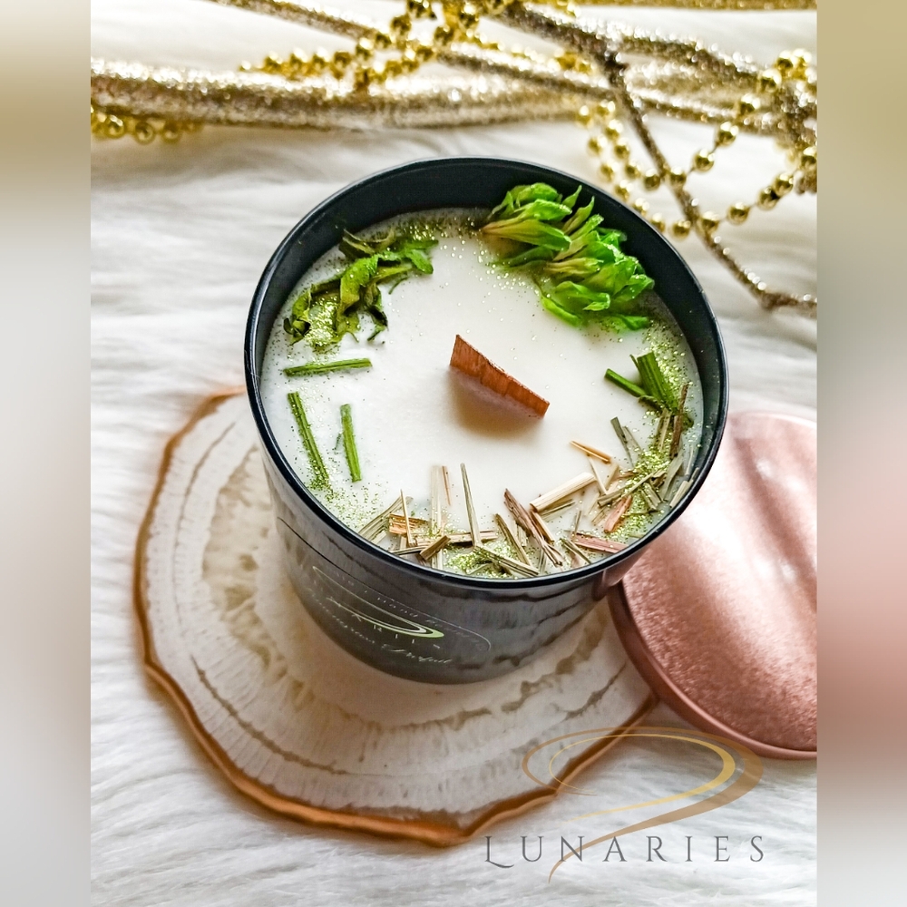 Lemongrass Parfait Soy Wax Candle with Wood Wick and Botanicals